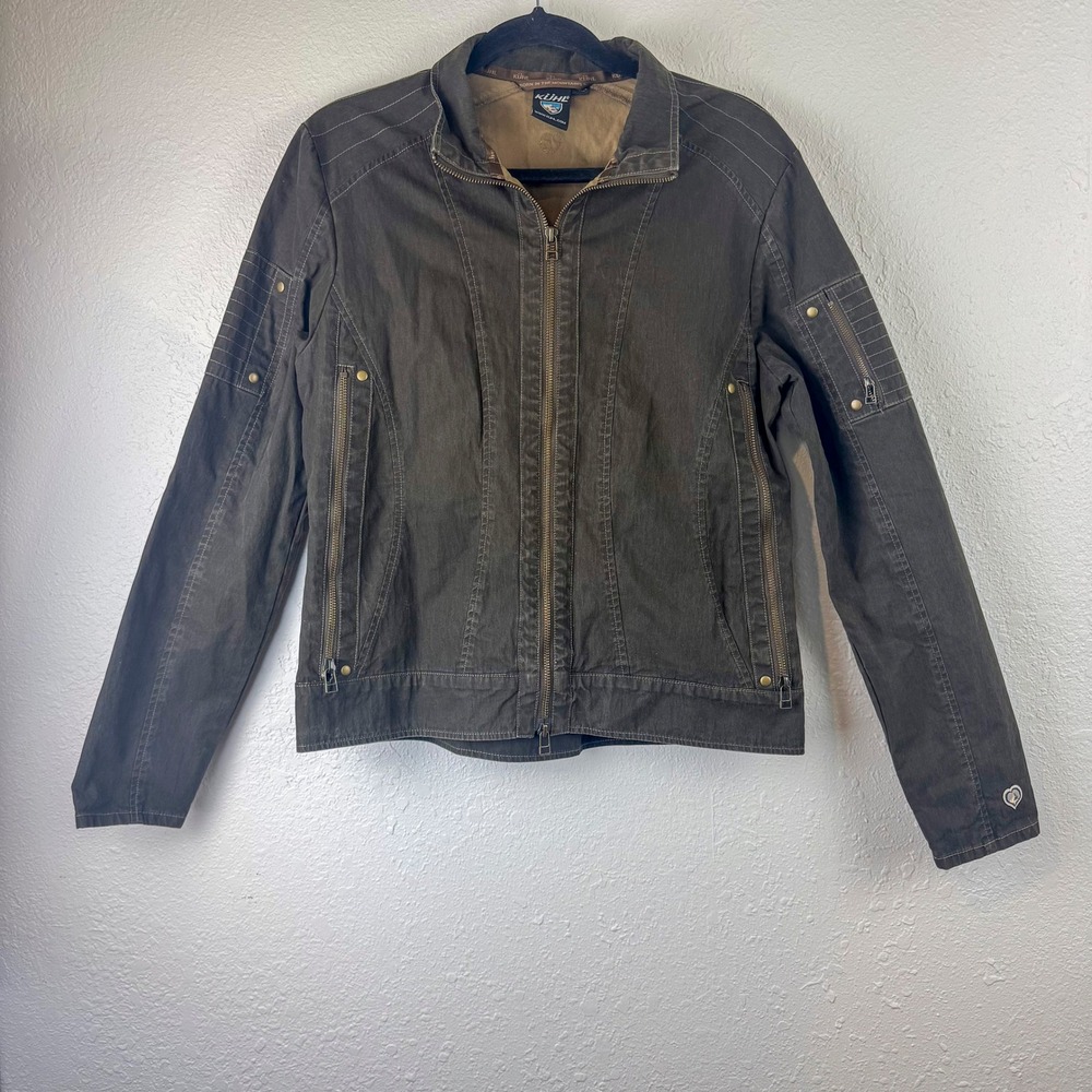 Kuhl Womens Full Zip Utility Jacket Dark Khaki Olive Brown Cotton Blend Small